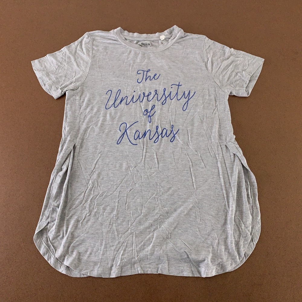 Kansas Jayhawks Pressbox Women's Medium Gray Short Sleeve Split Side Tunic Tee